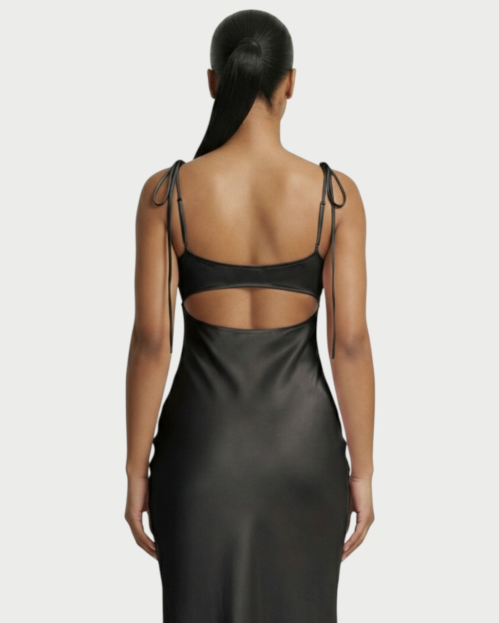 ZORINE Tie-Front Satin Slip Midi Dress