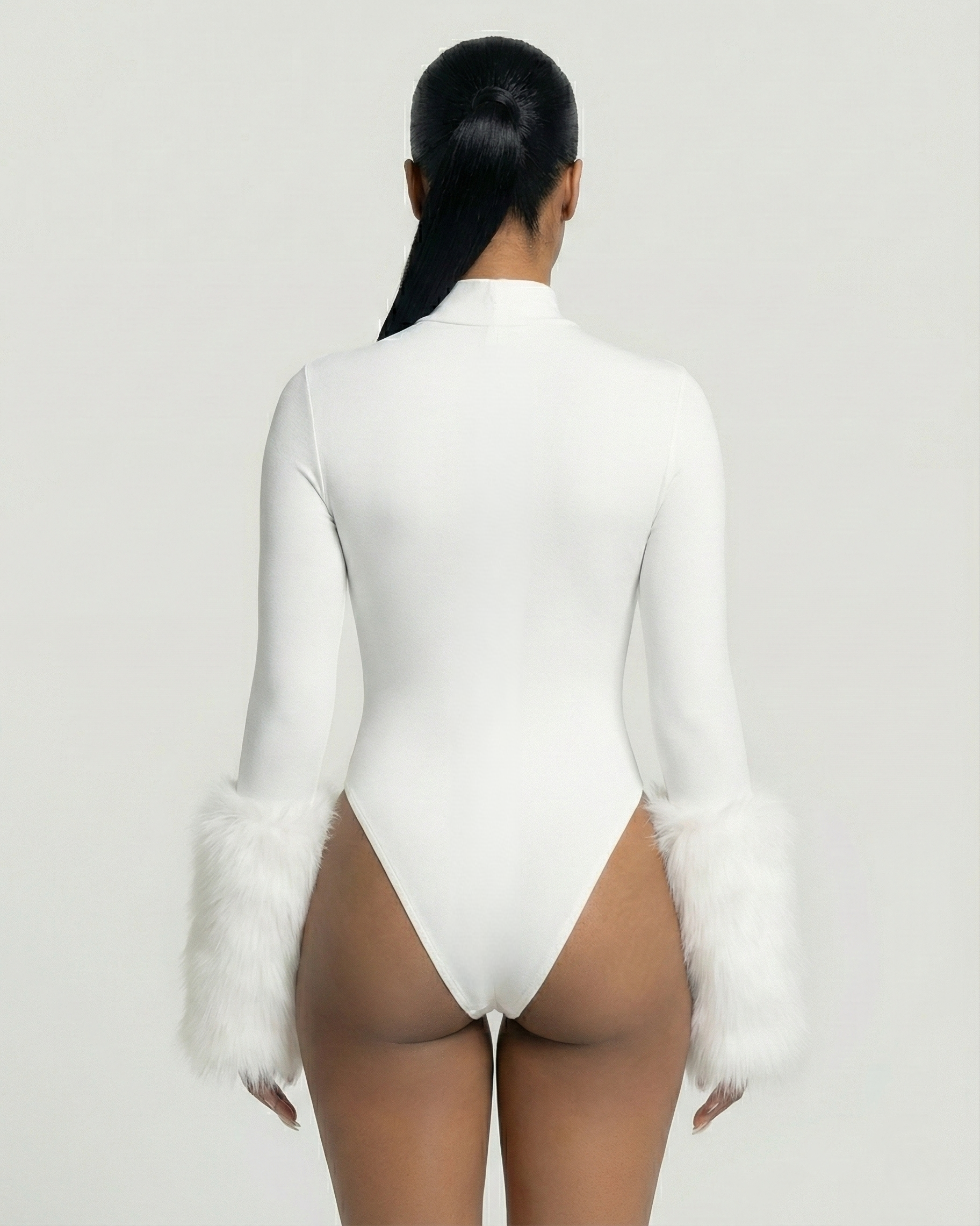 JALIYA Long-Sleeve Faux Fur Cuff Bodysuit