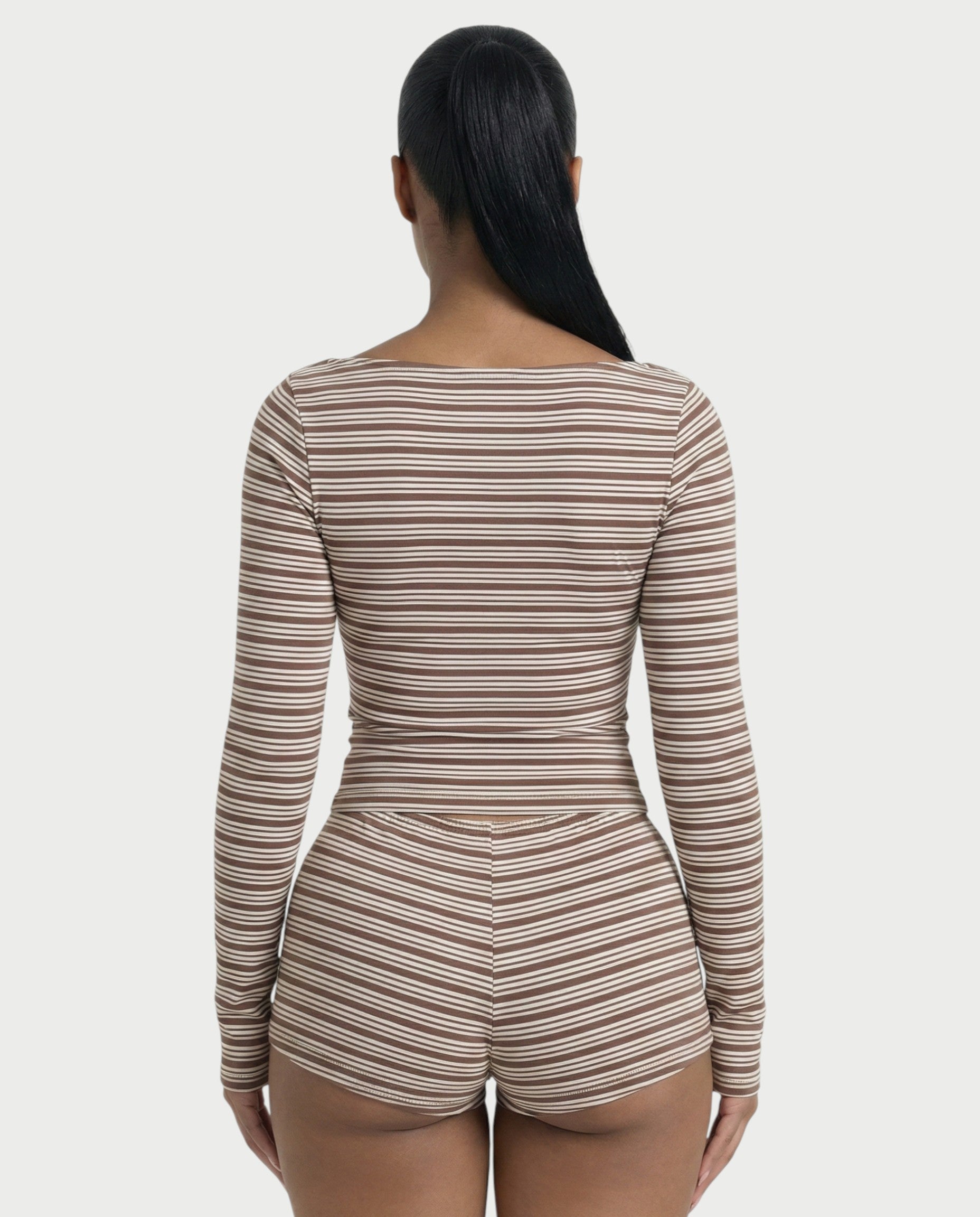 KEIKO Striped Top & Button Detail Shorts Set