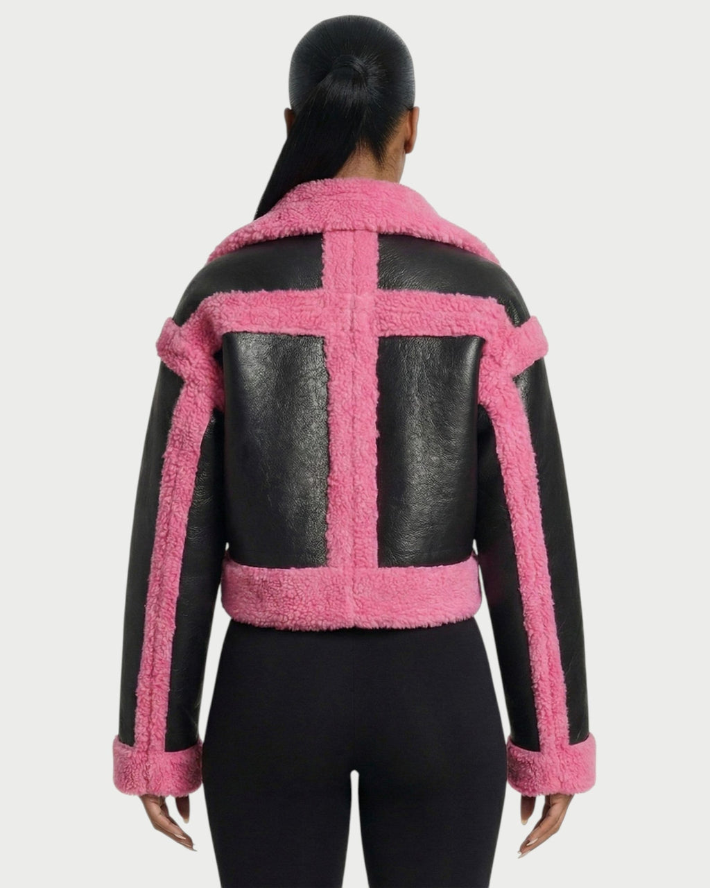 LIVIAN Faux-Shearling Panel Cropped Jacket