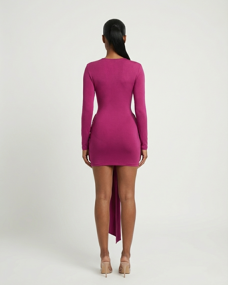 ORIYA Front Knot Long-Sleeve Mini Dress