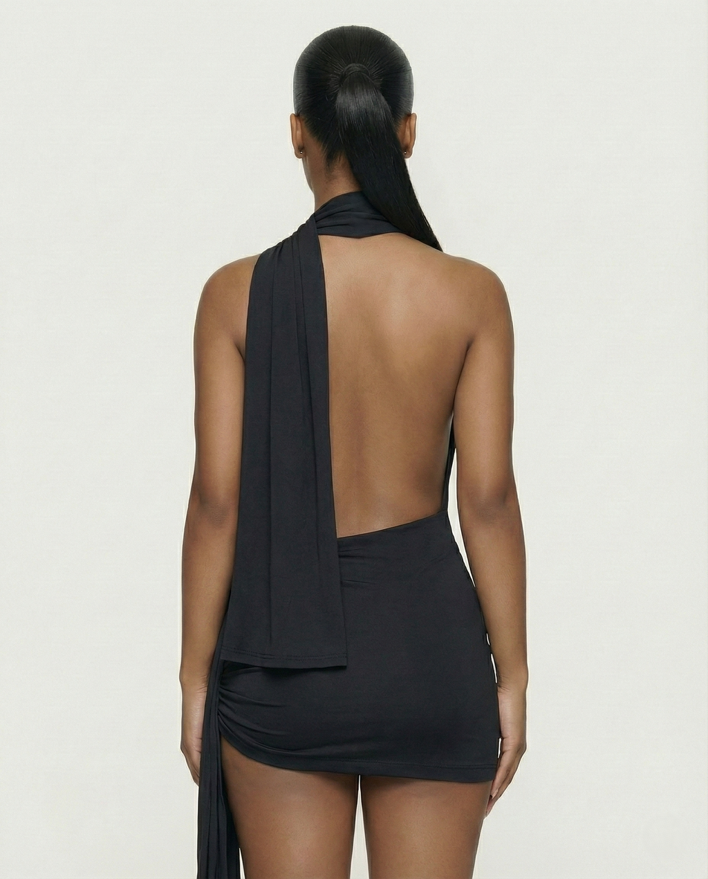 ZOLYN Halter Cut-Out Draped Mini Dress