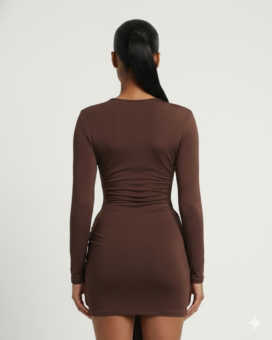 ORIYA Front Knot Long-Sleeve Mini Dress