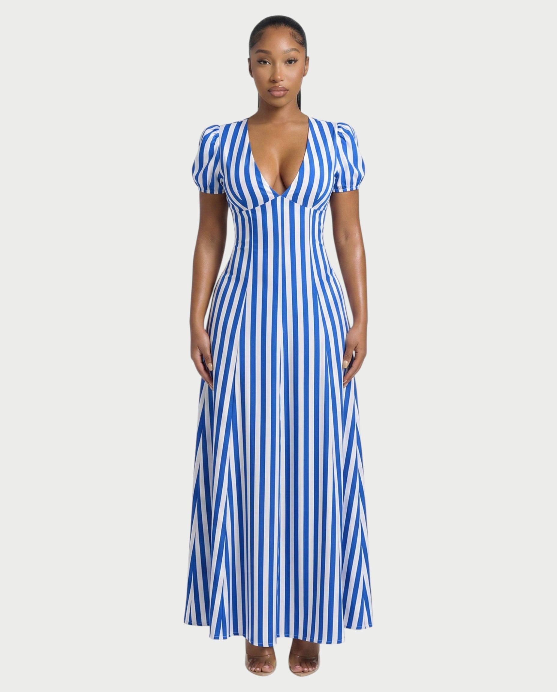 SAHARA Striped Puff Sleeves Maxi Dress