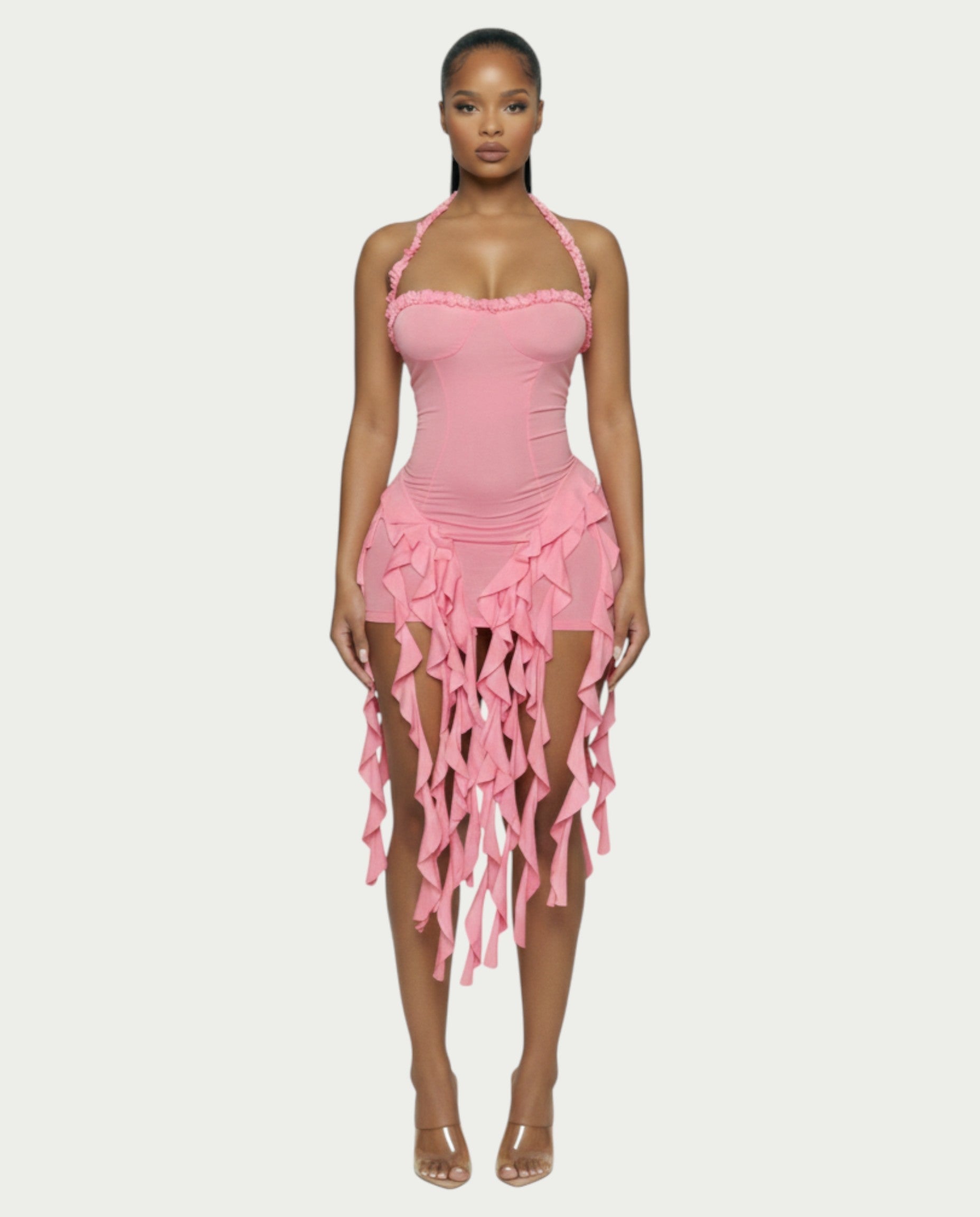 SANAI Ruffle Trim Mini Dress