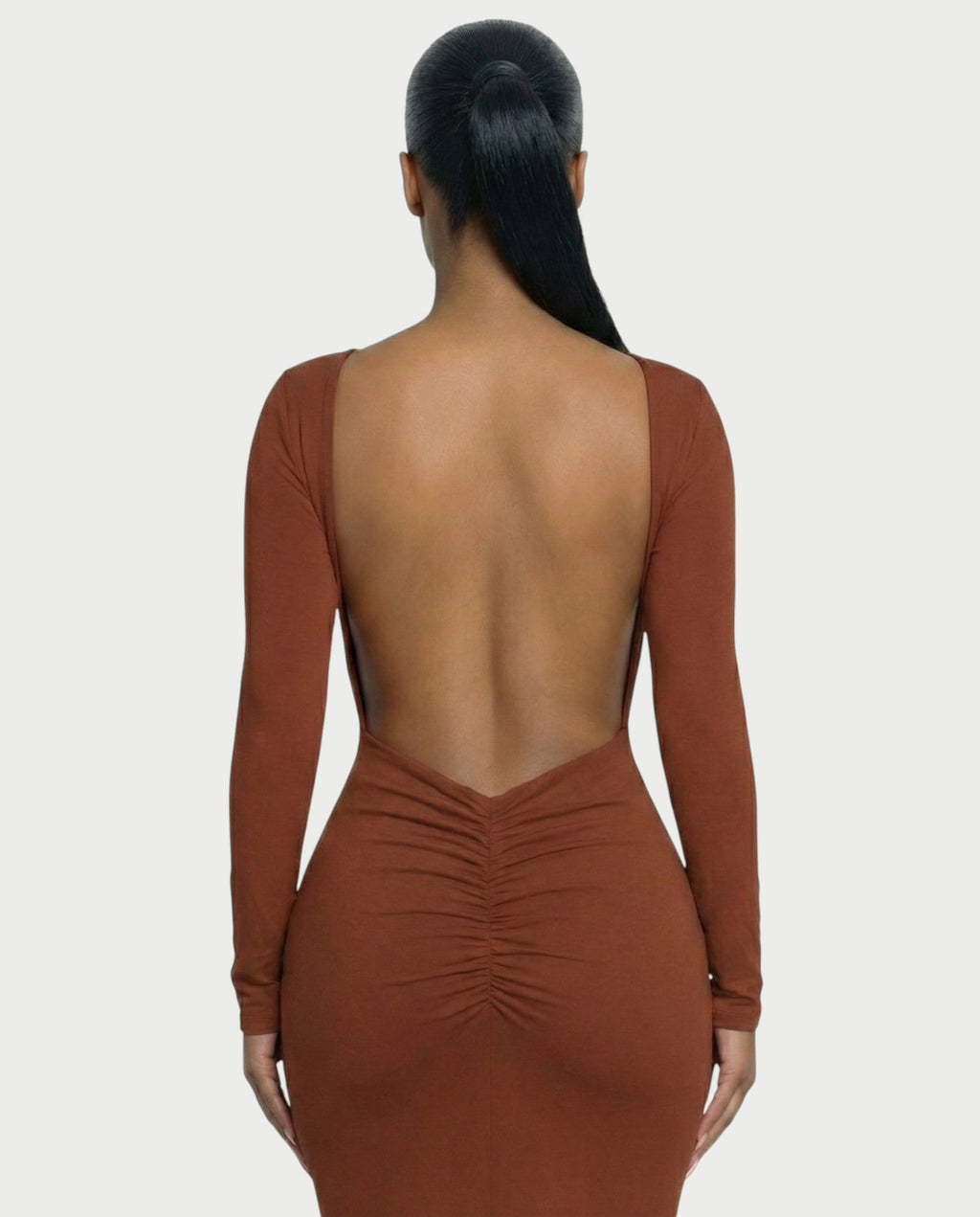 RENNA Draped Front Knot Backless Maxi Dress