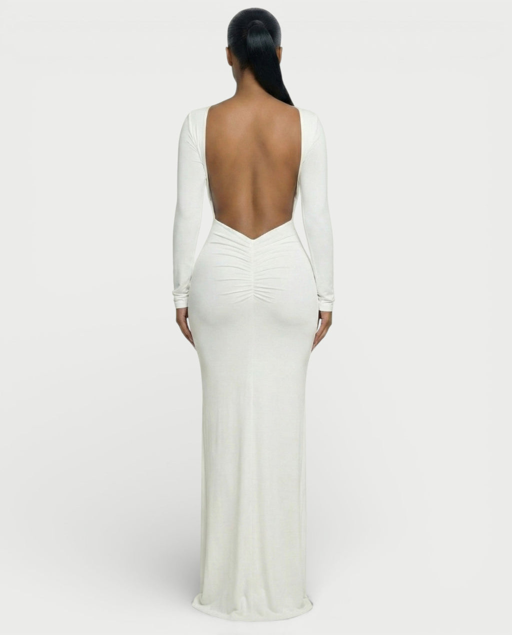 RENNA Draped Front Knot Backless Maxi Dress