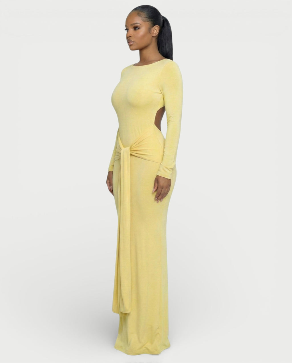 RENNA Draped Front Knot Backless Maxi Dress