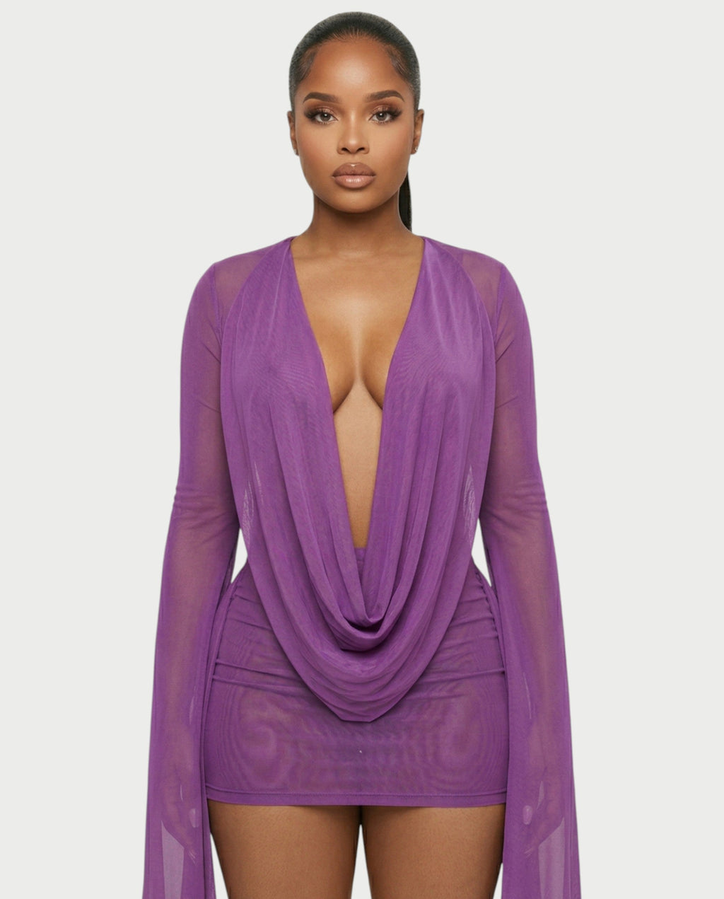 CAROL Cowl Neck Draped Mini Dress