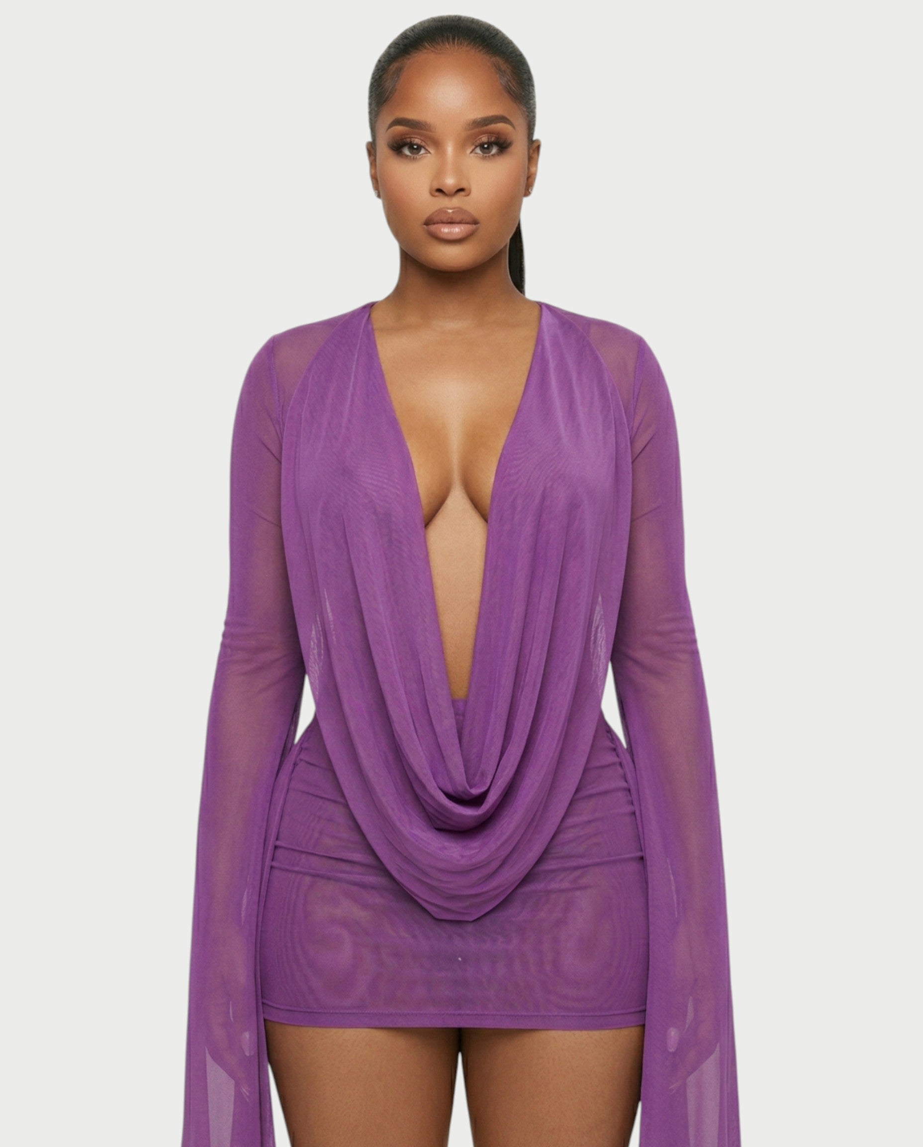 CAROL Cowl Neck Draped Mini Dress