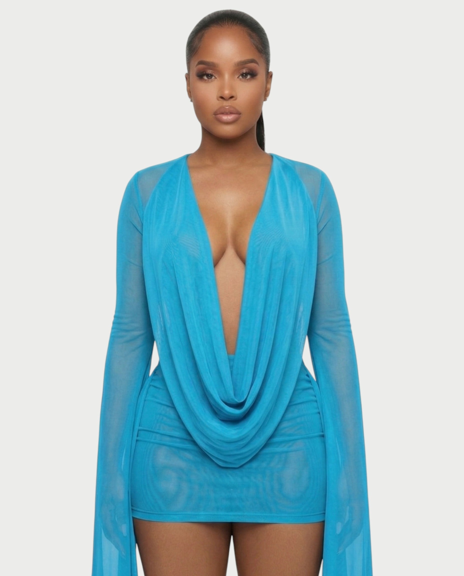 CAROL Cowl Neck Draped Mini Dress