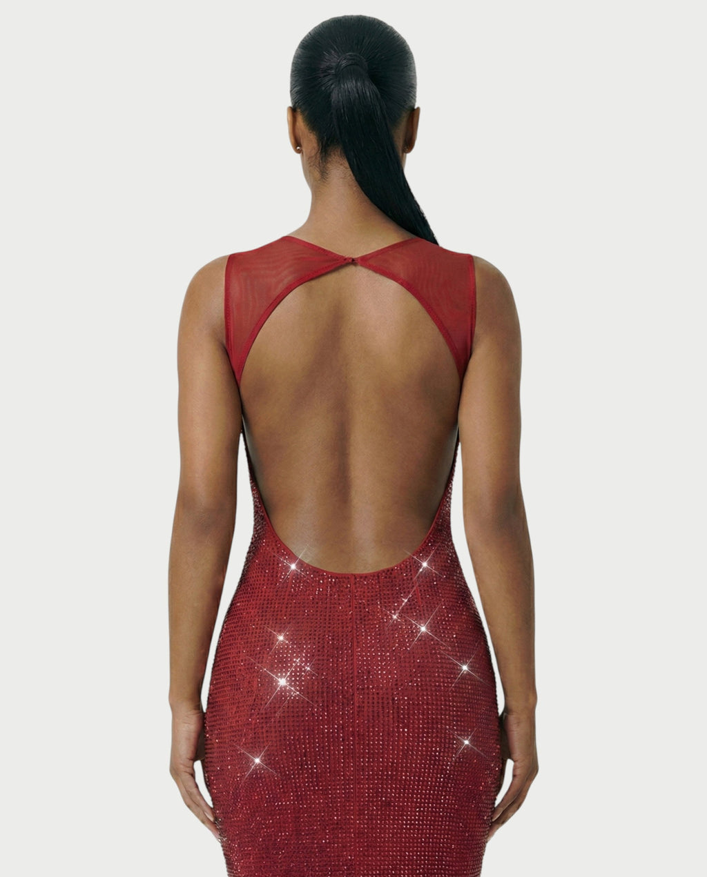 JADA Rhinestone Embelished Open-Back Maxi Dress