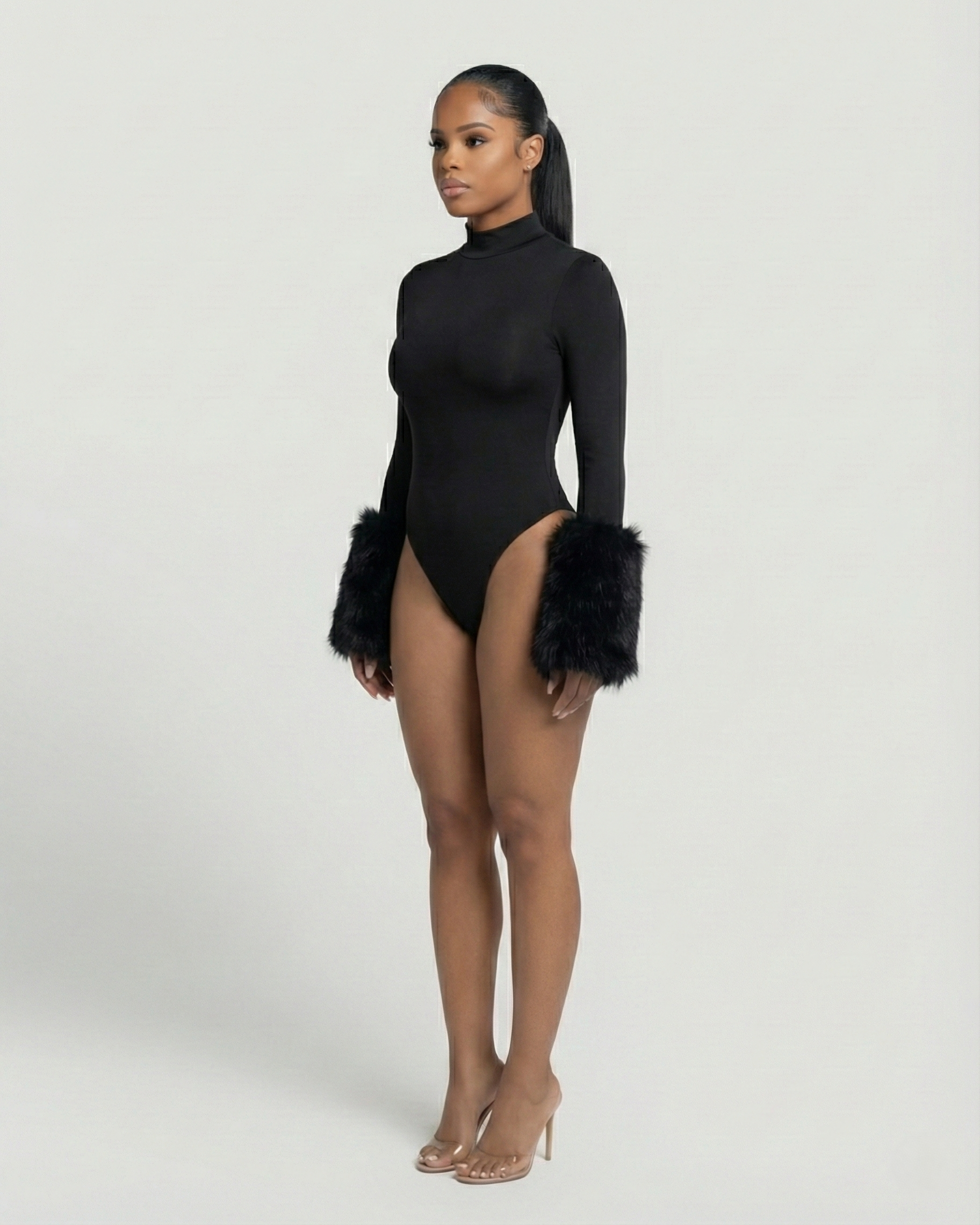 JALIYA Long-Sleeve Faux Fur Cuff Bodysuit