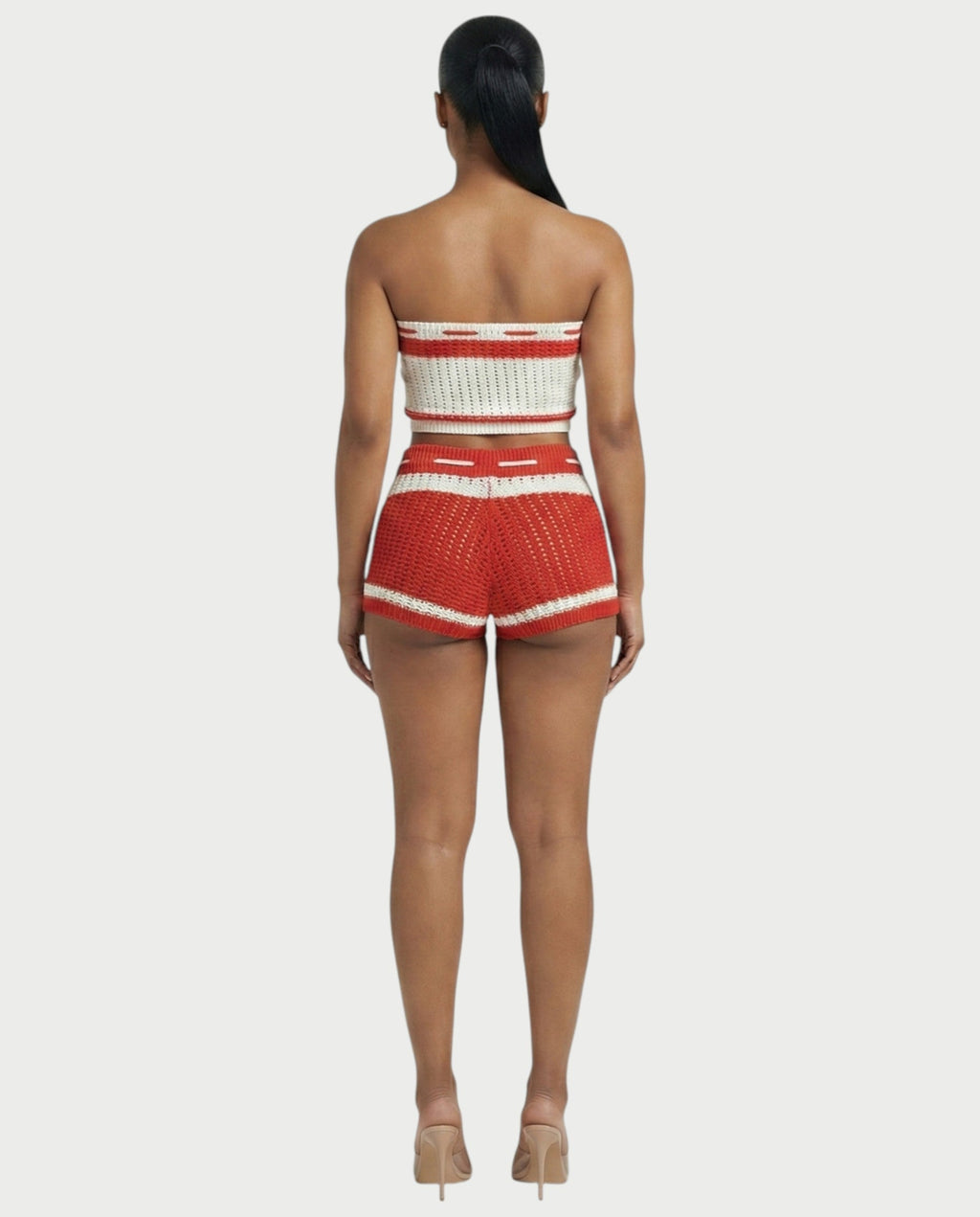 BELLE Striped Crochet Knit Top & Short Set