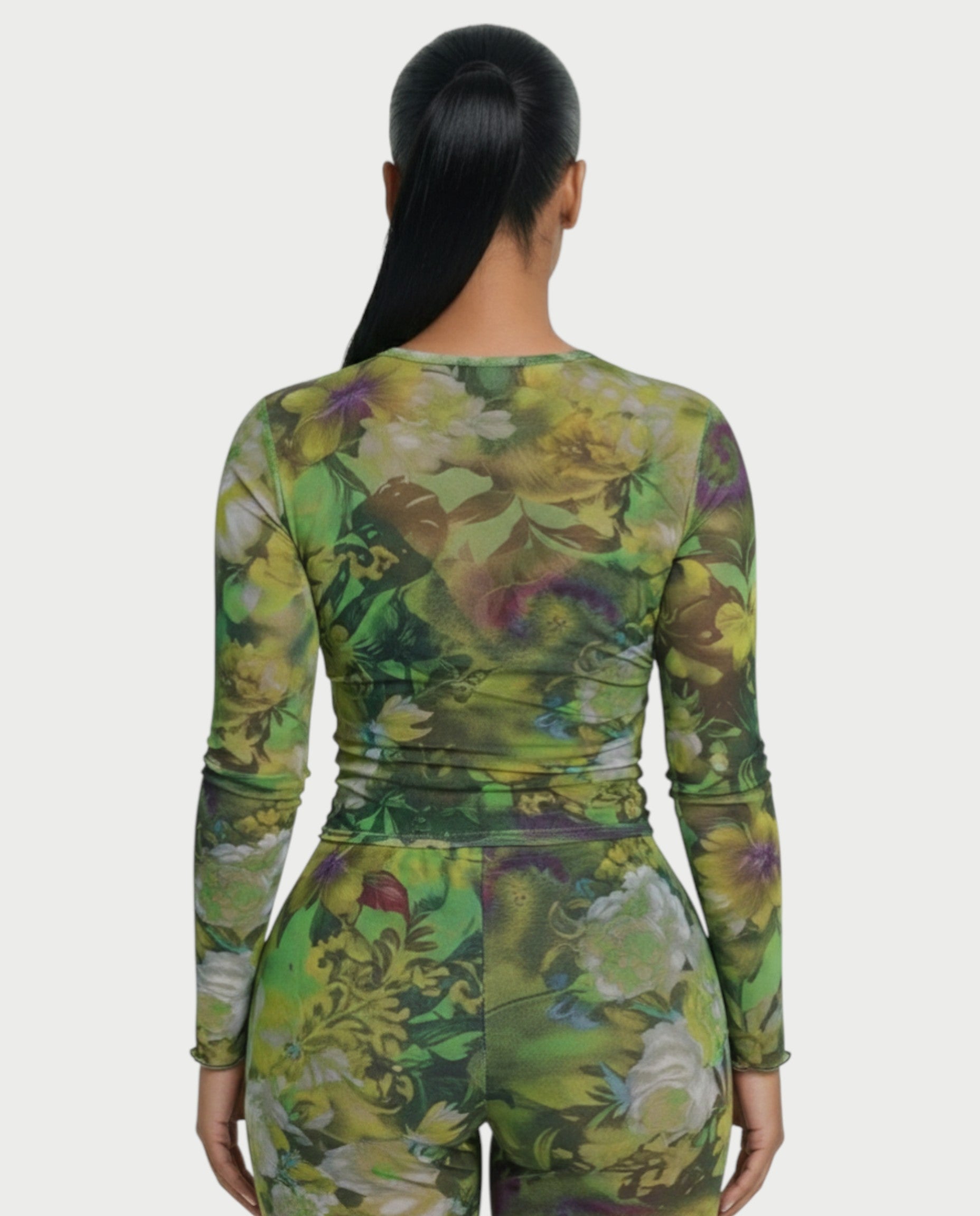SANNA Floral Mesh Long Sleeve Top & Pants Set