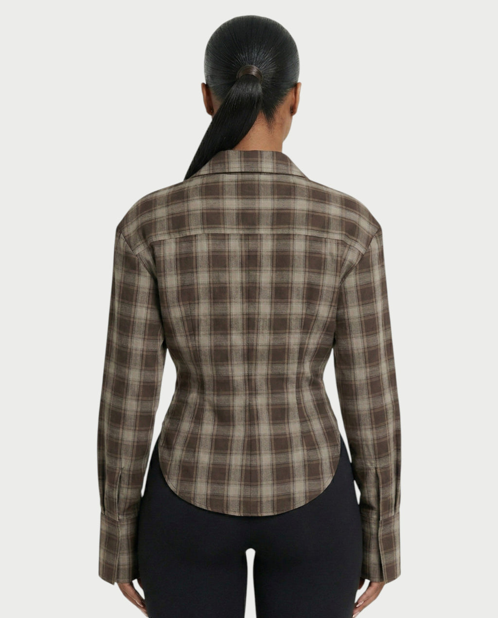 HELINA Plaid Cinched Waist Shirt Top