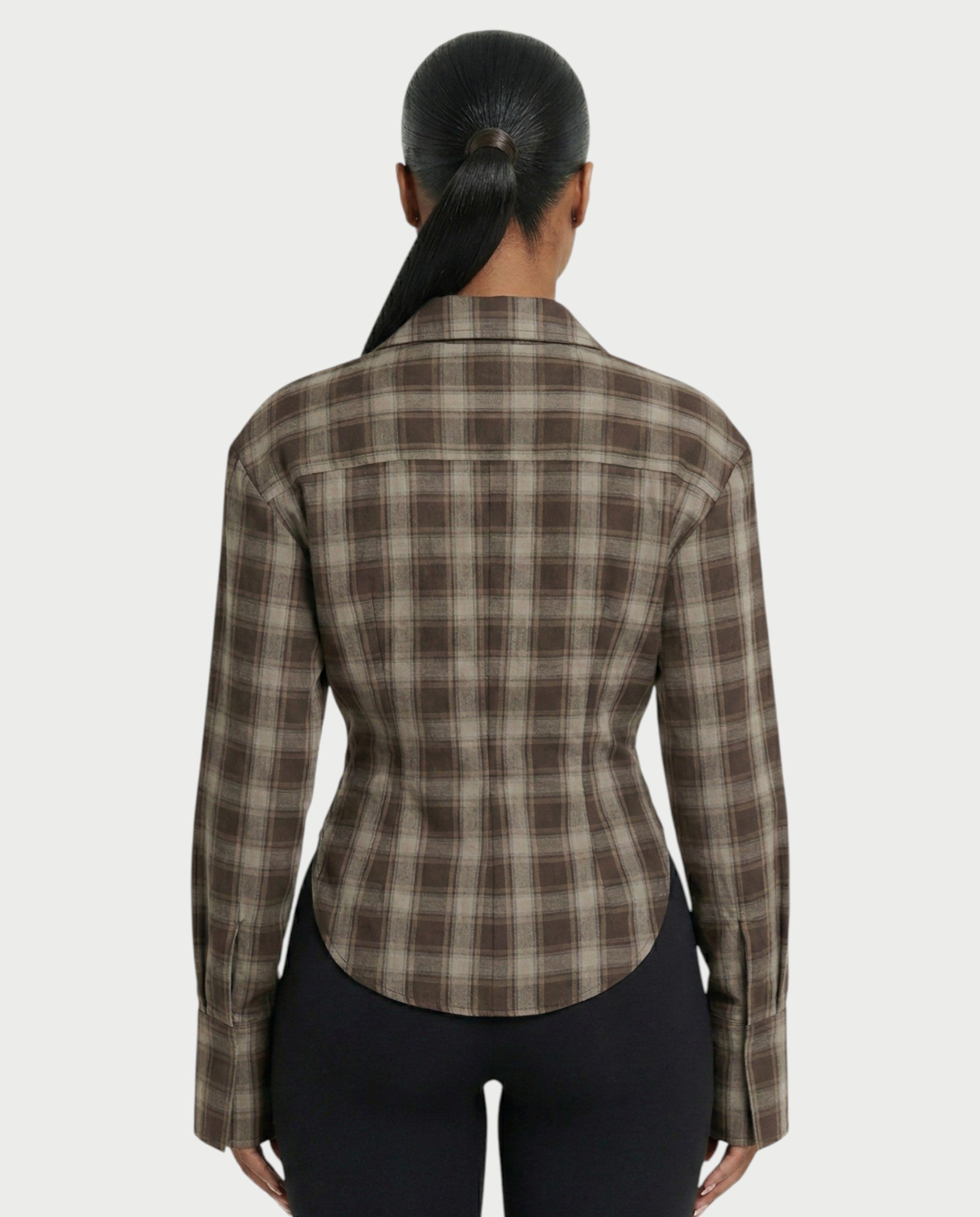 HELINA Plaid Cinched Waist Shirt Top