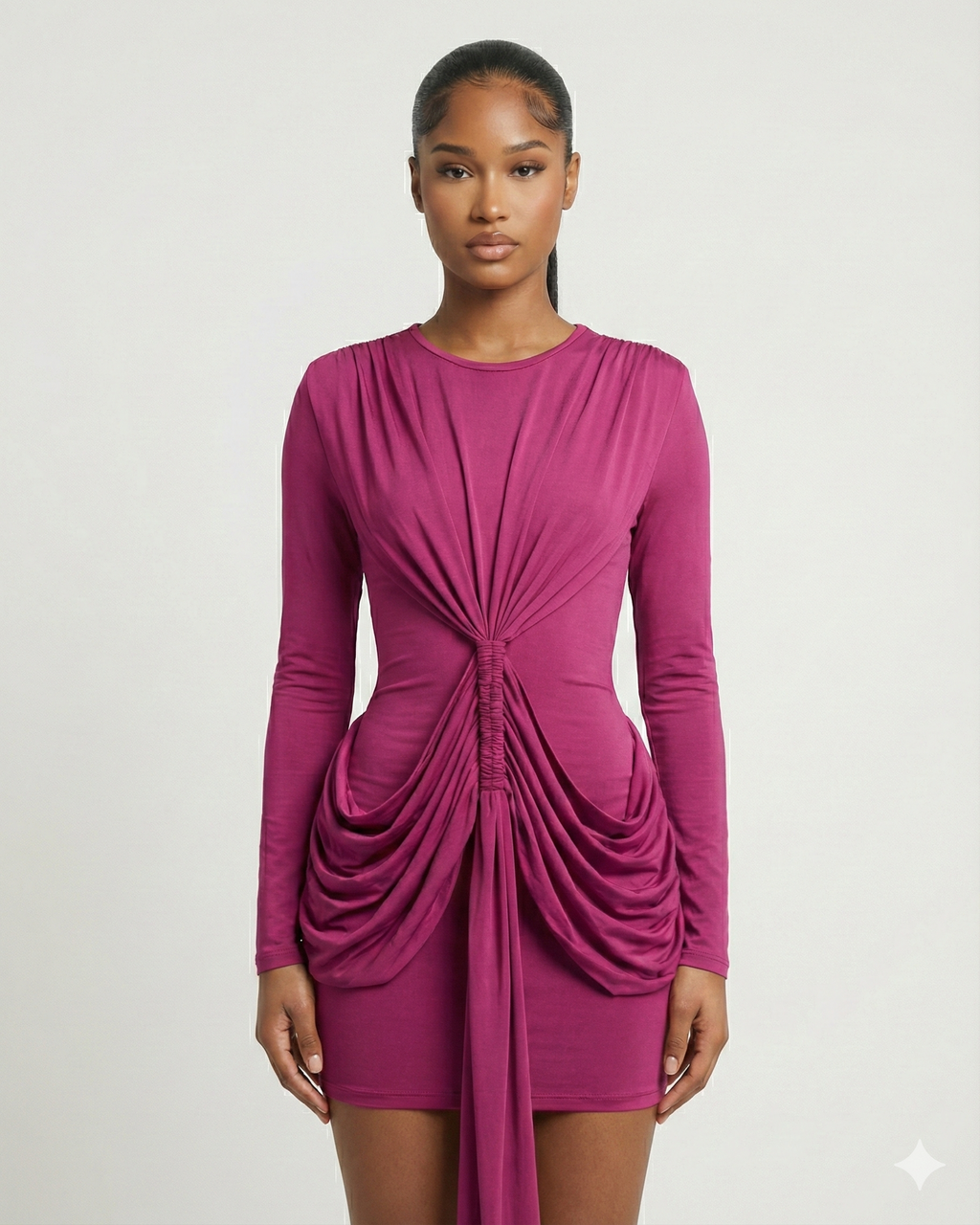 ORIYA Front Knot Long-Sleeve Mini Dress