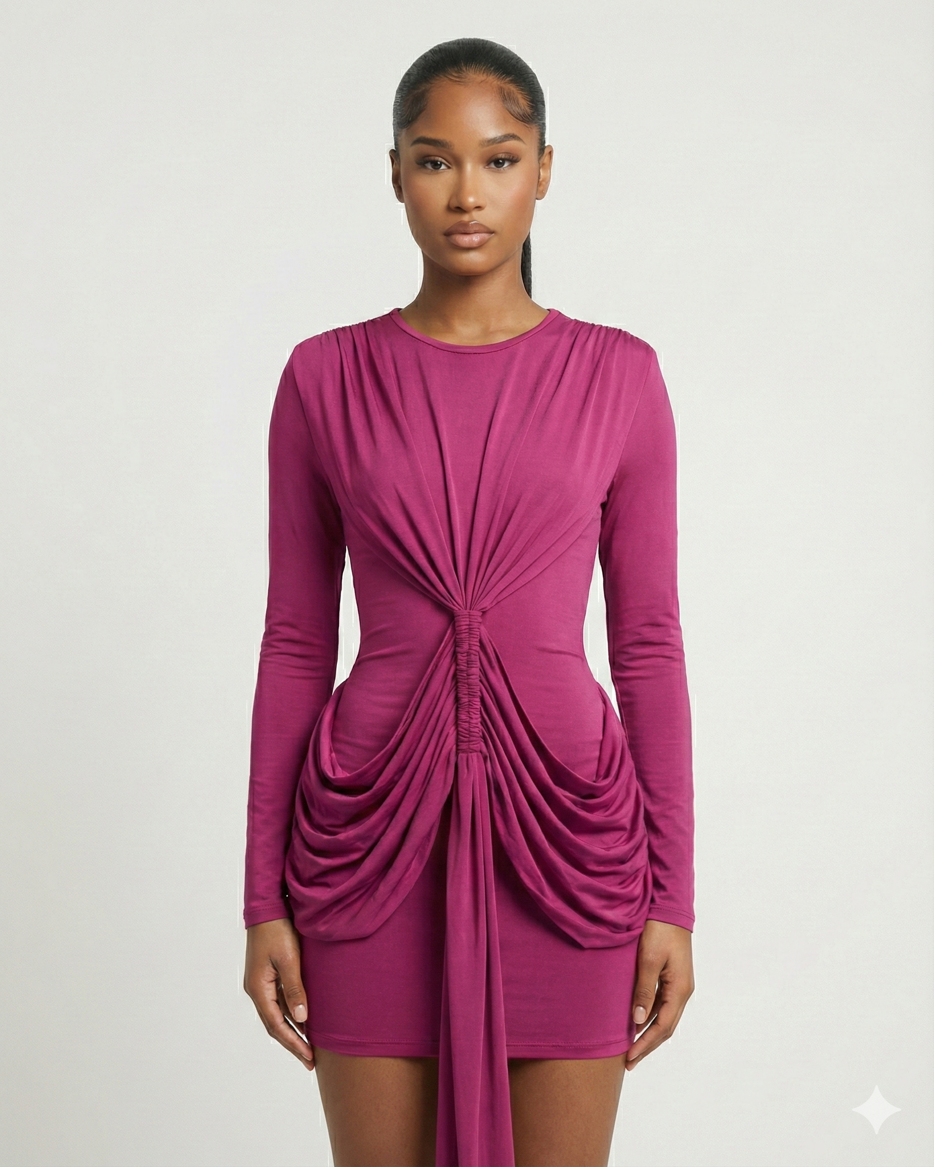 ORIYA Front Knot Long-Sleeve Mini Dress