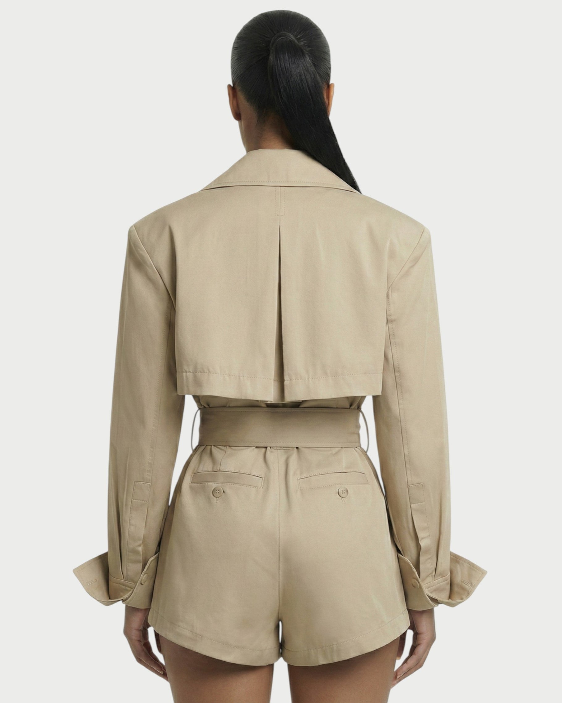 LORAYA Belted Trench Coat Romper