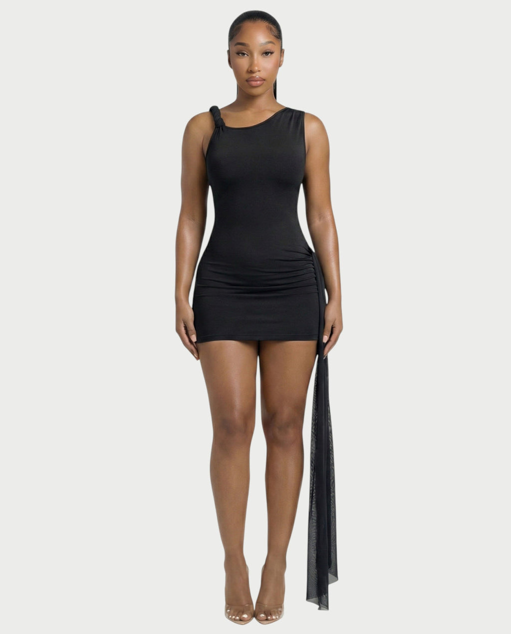 ANNARA Asymmetric Draped Mini Dress