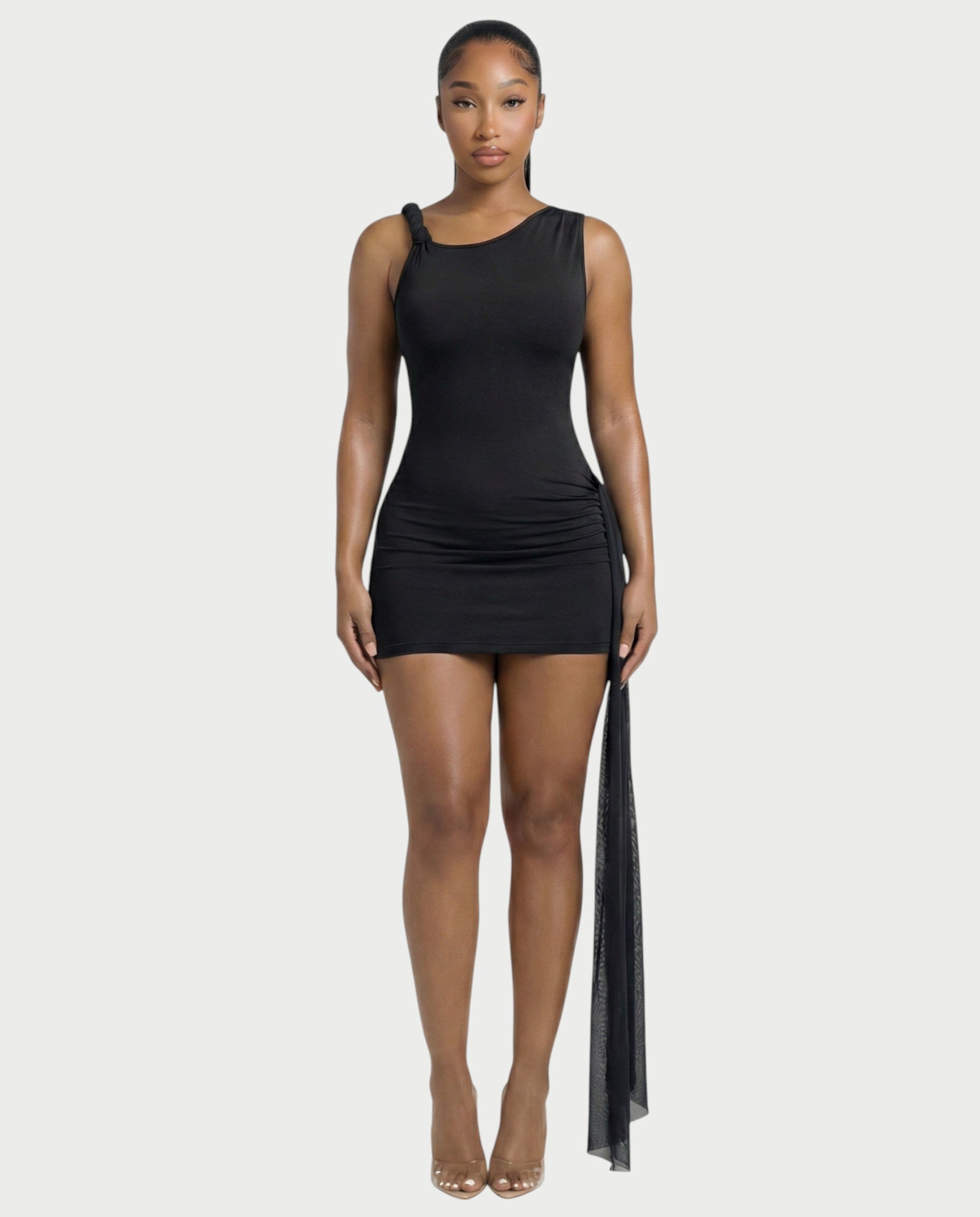ANNARA Asymmetric Draped Mini Dress