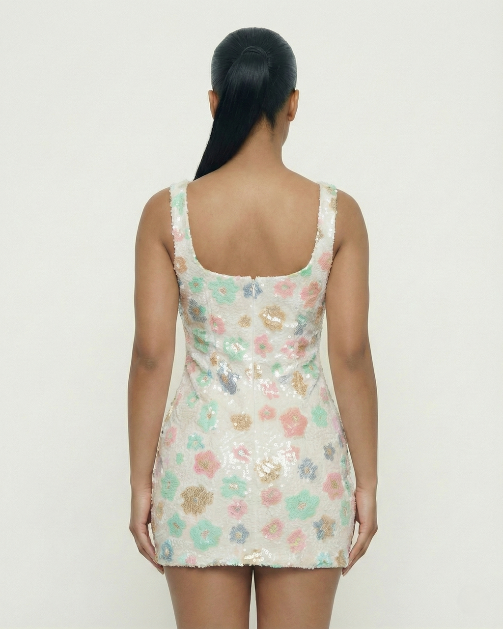 NALEYA Floral Sequin Slit Mini Dress