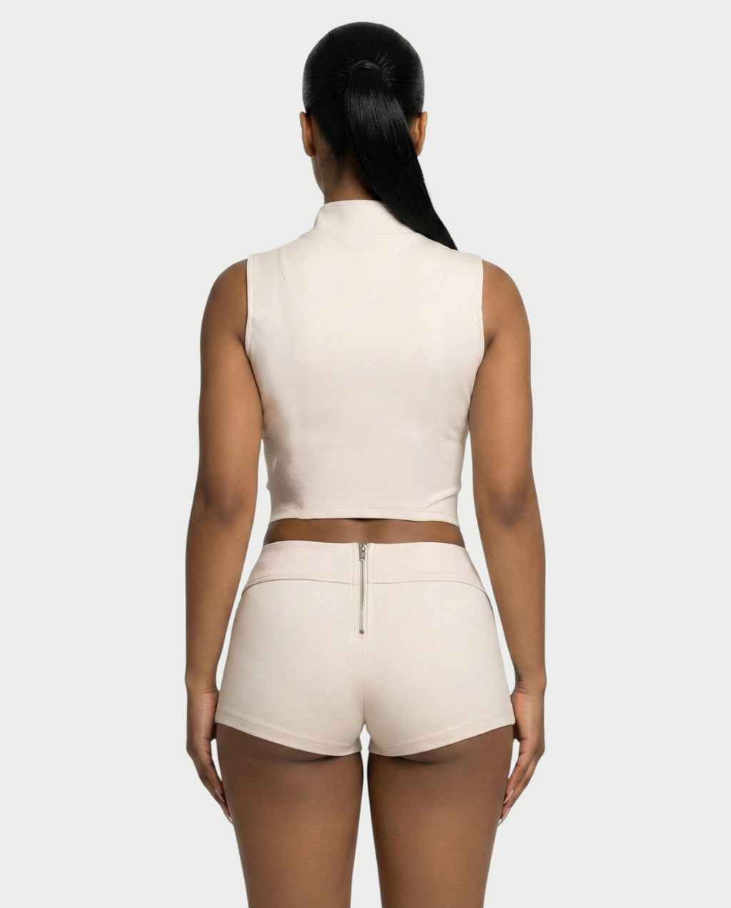 SARIAH Zip Up Cropped Tank Top & Shorts Set