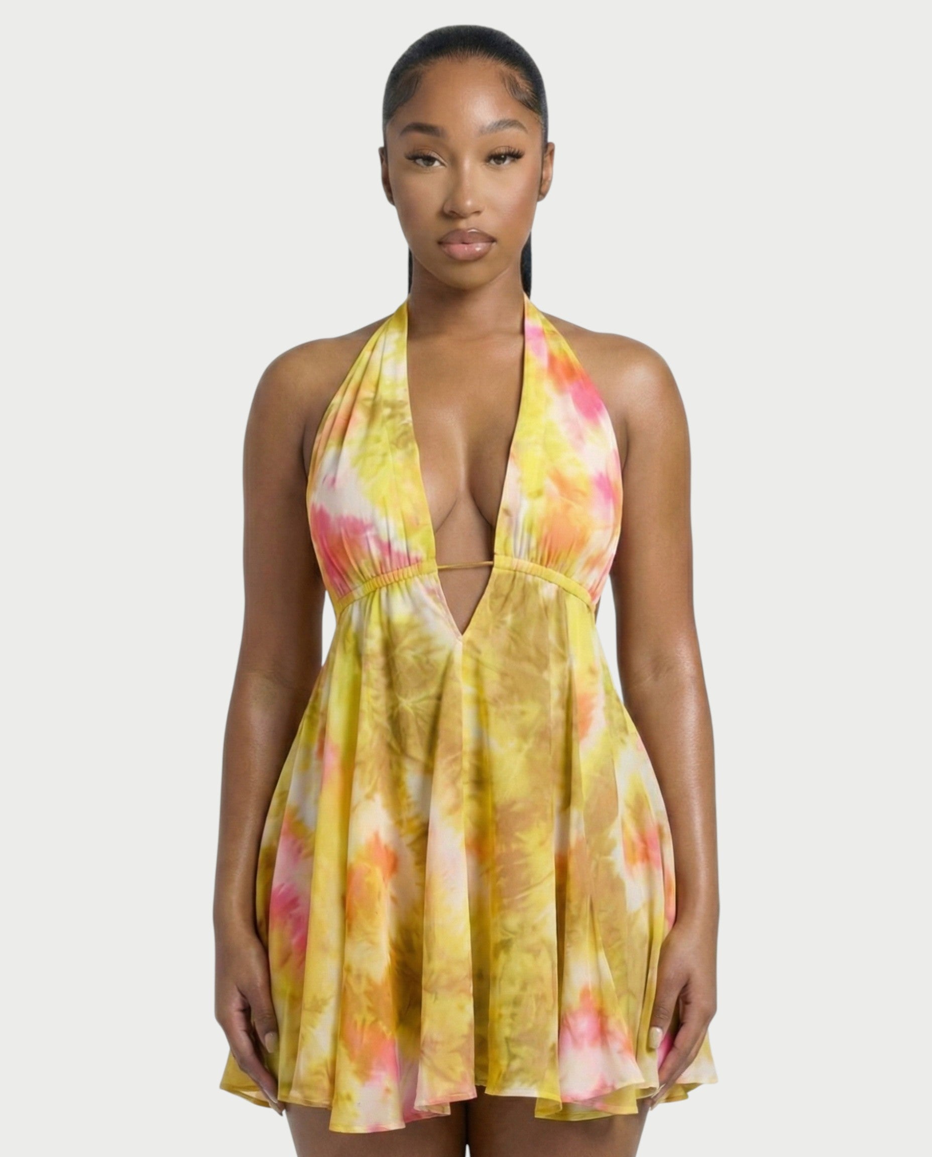 INKY Tie-dye Backless Halter Mini Dress