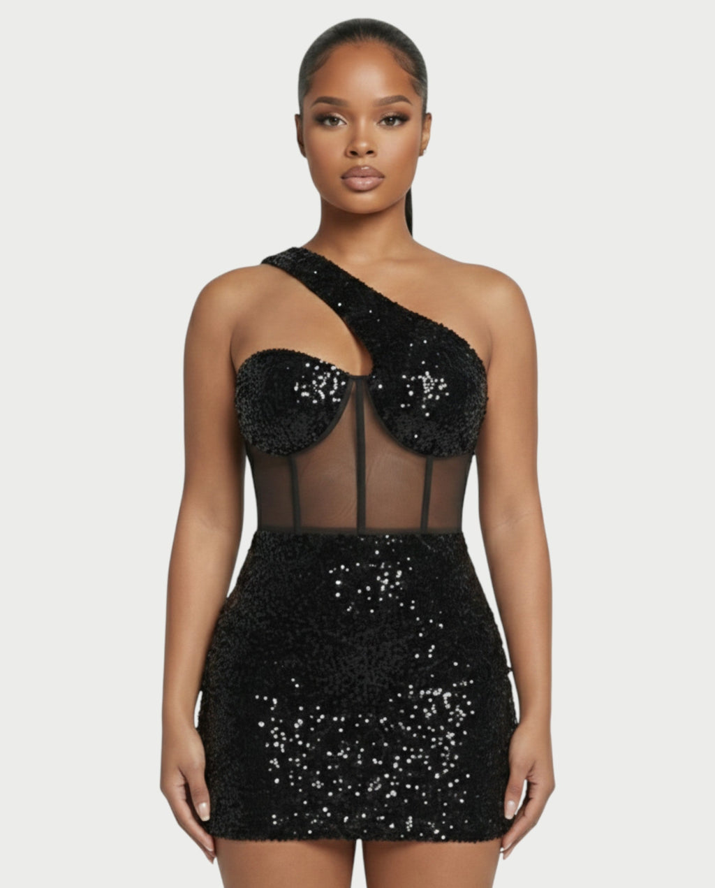 SARA One-shoulder Sequin Mini Dress