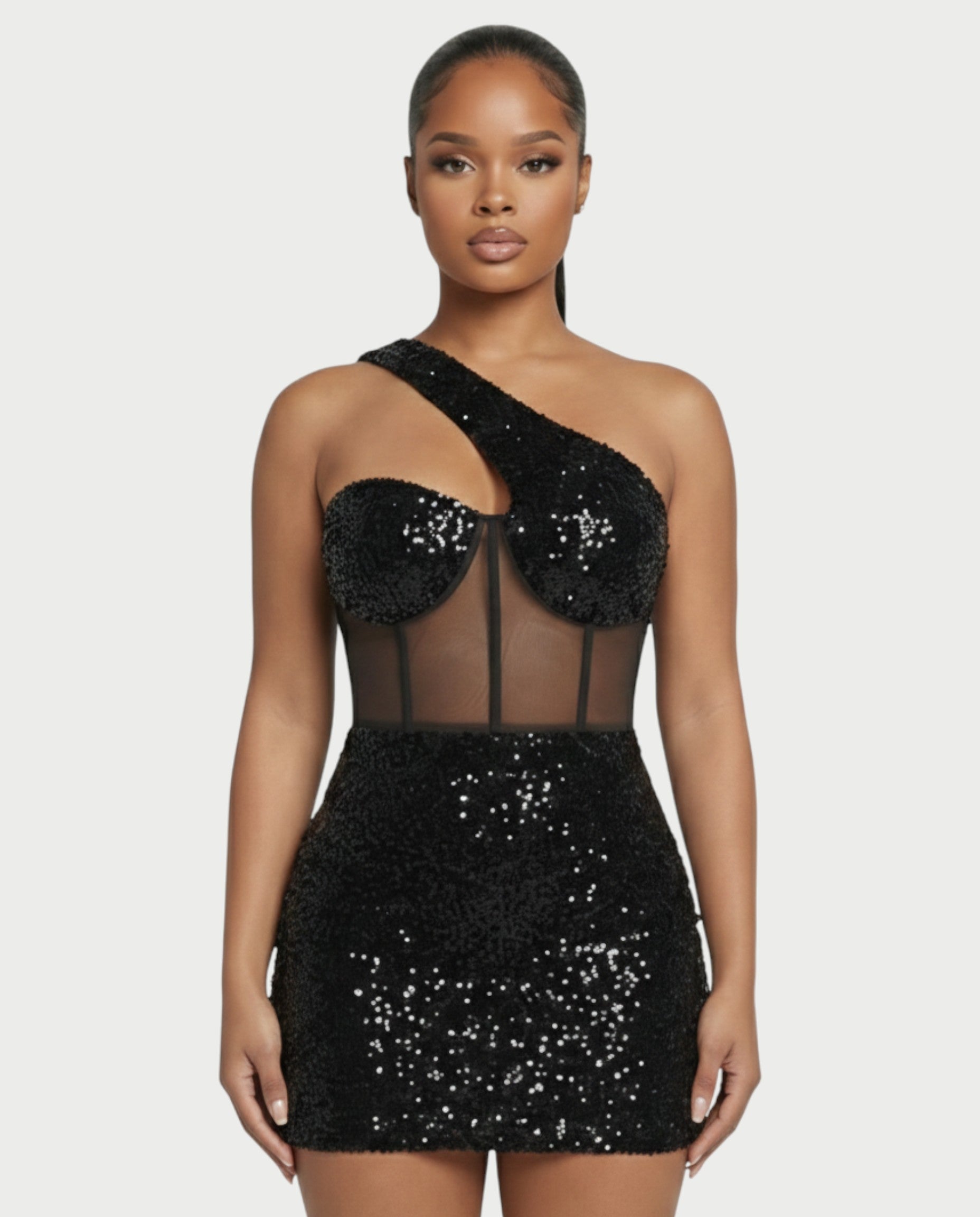 SARA One-shoulder Sequin Mini Dress