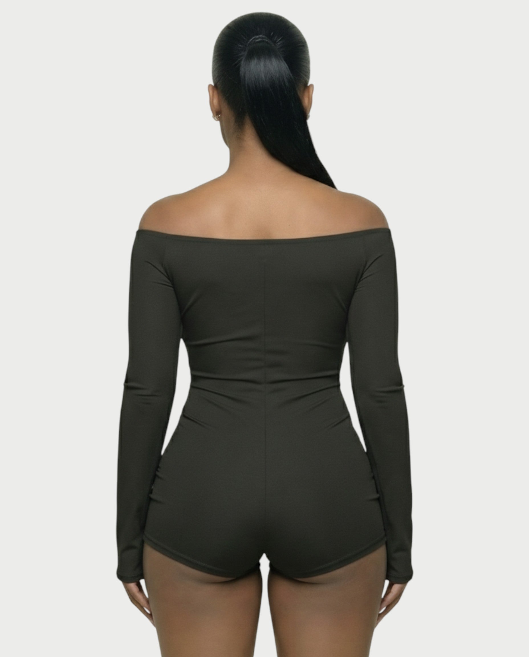ESMERIA Off-Shoulder Cutout Ruched Romper