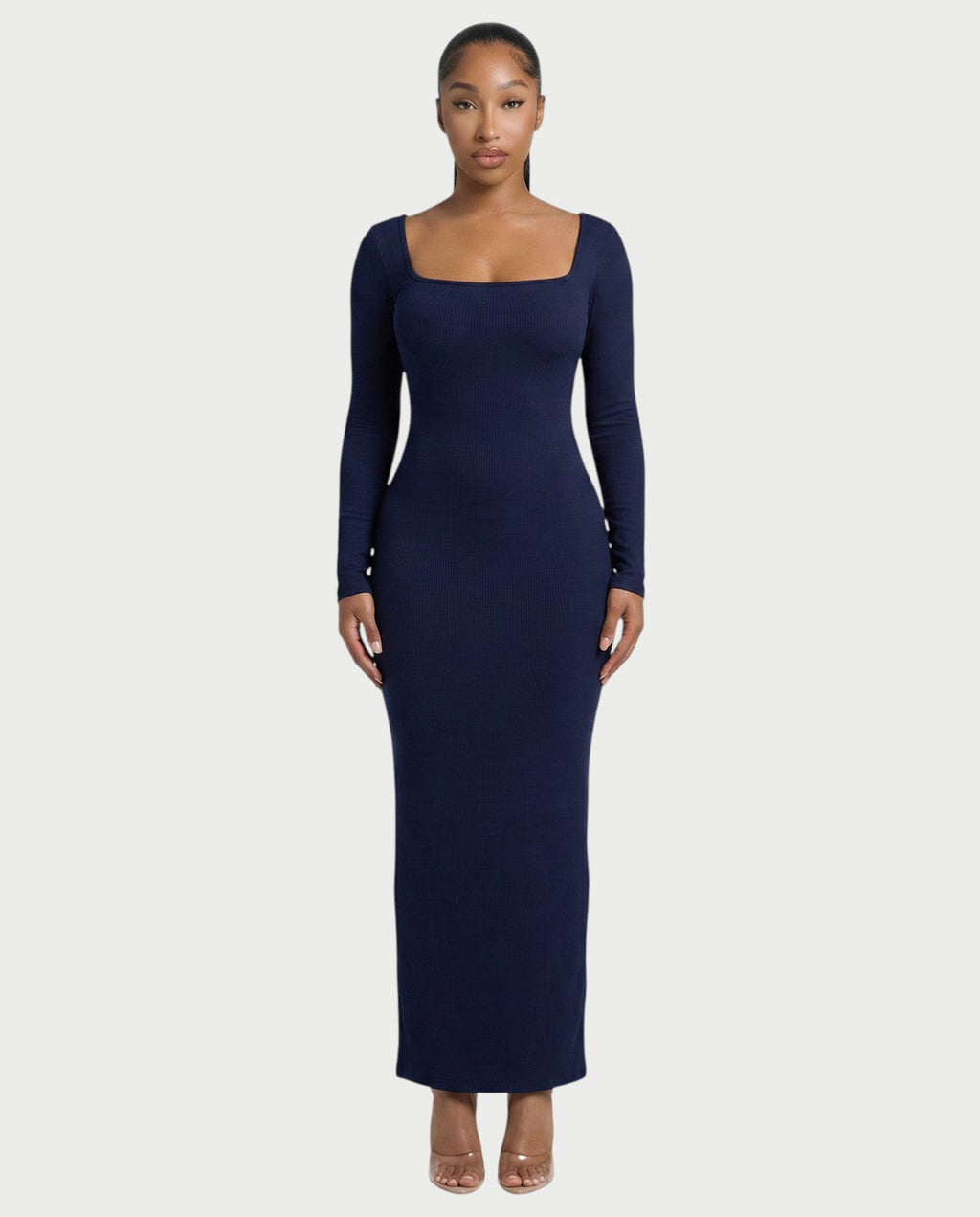 Ribbed Square-Neck Maxi Dress