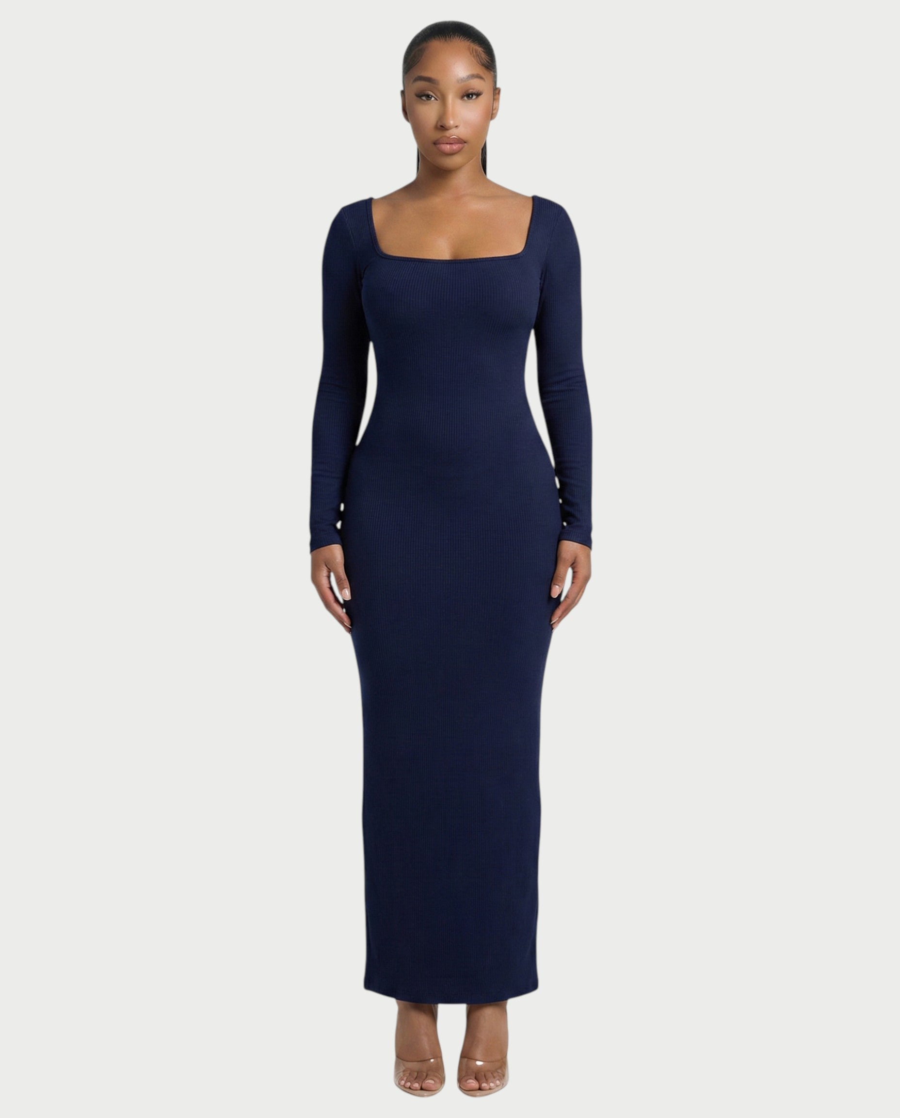 Ribbed Square-Neck Maxi Dress