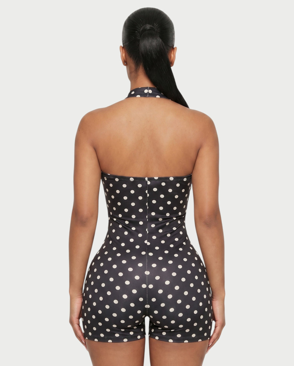 AMILA Polka Dot Open-Back Bodycon Romper