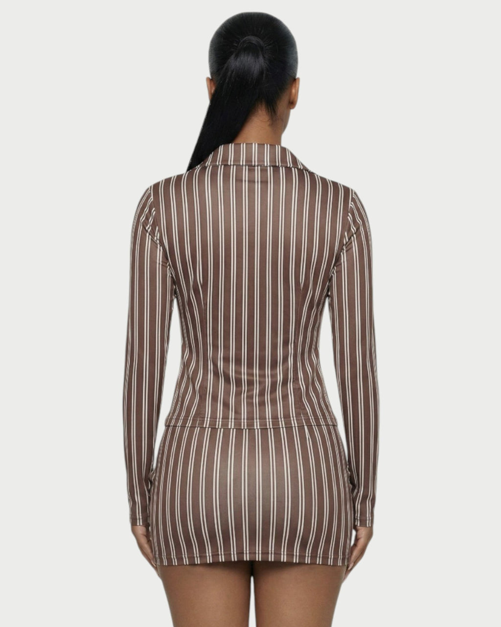 AVENYA Striped Long-Sleeved Shirt & Mini Skirt Set