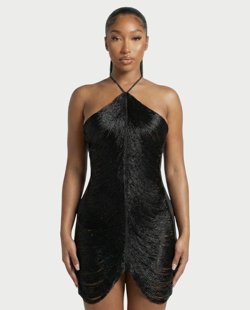 TRIZIA Halterneck Fringe Bodycon Mini Dress