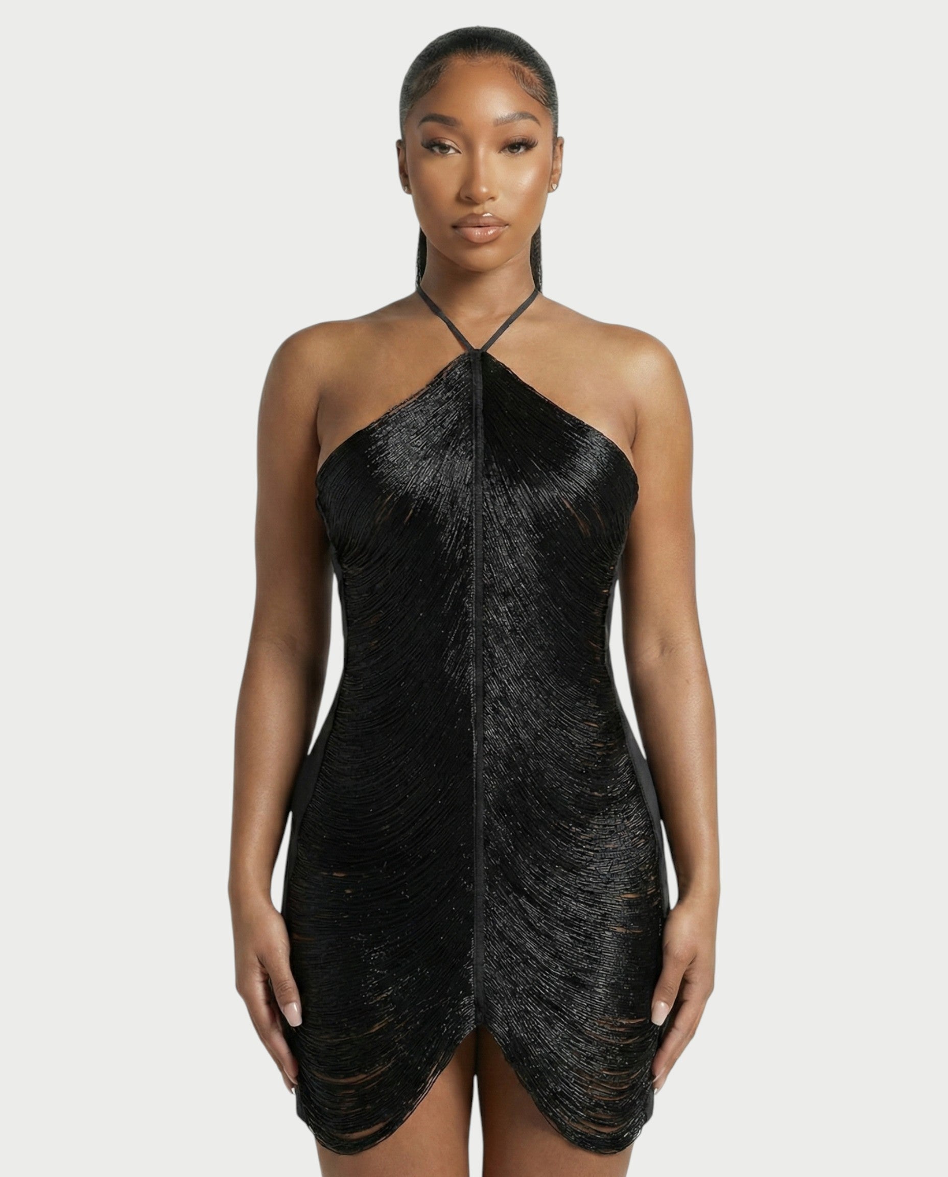 TRIZIA Halterneck Fringe Bodycon Mini Dress