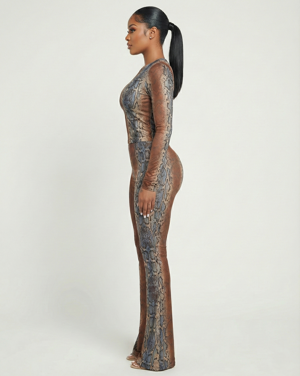 MONET Snake Print Top & Flare Pants Set