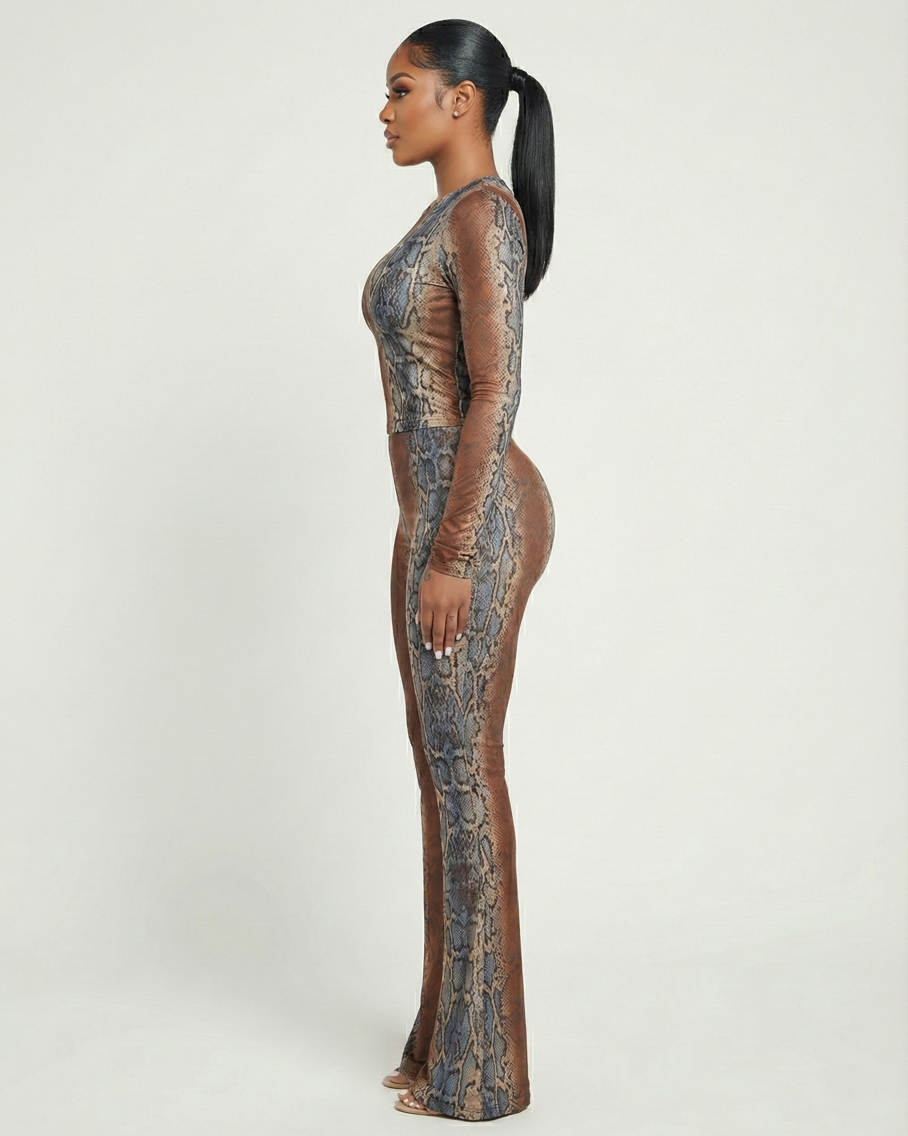 MONET Snake Print Top & Flare Pants Set