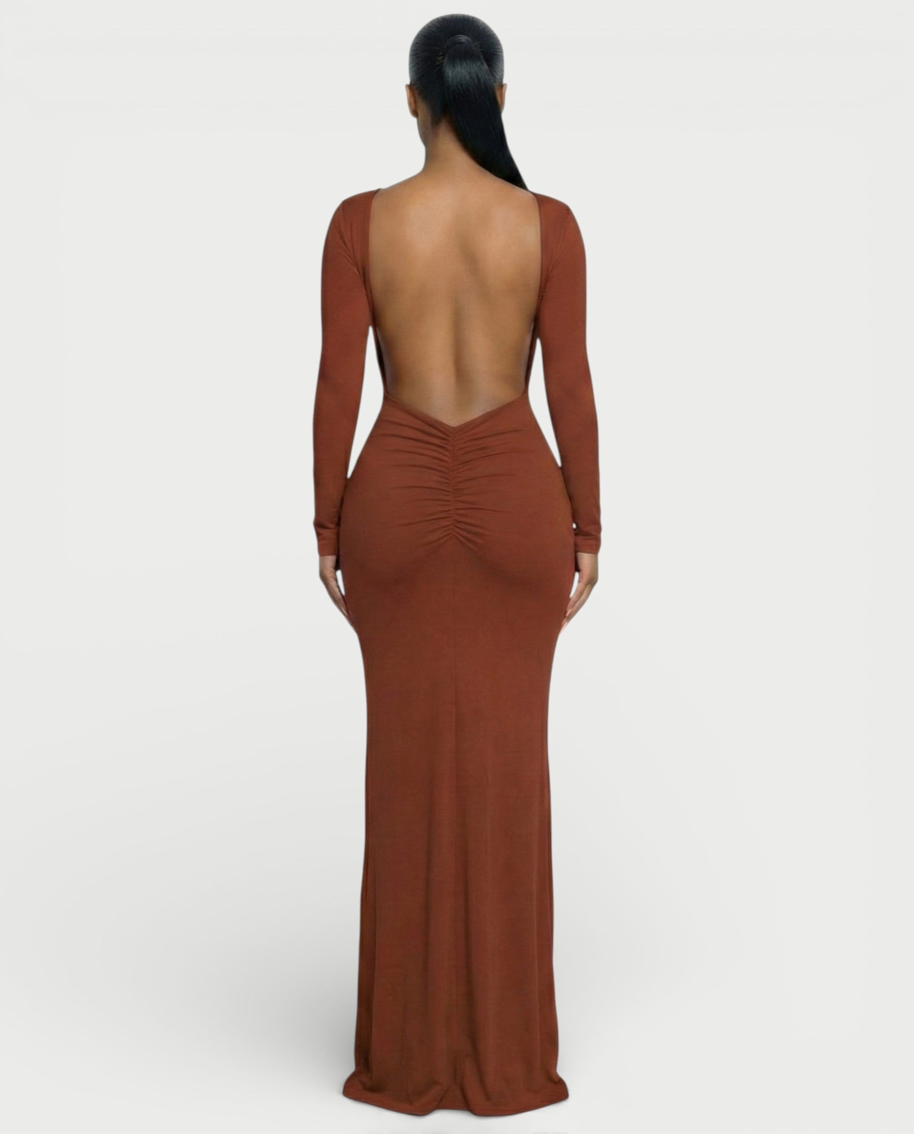 RENNA Draped Front Knot Backless Maxi Dress