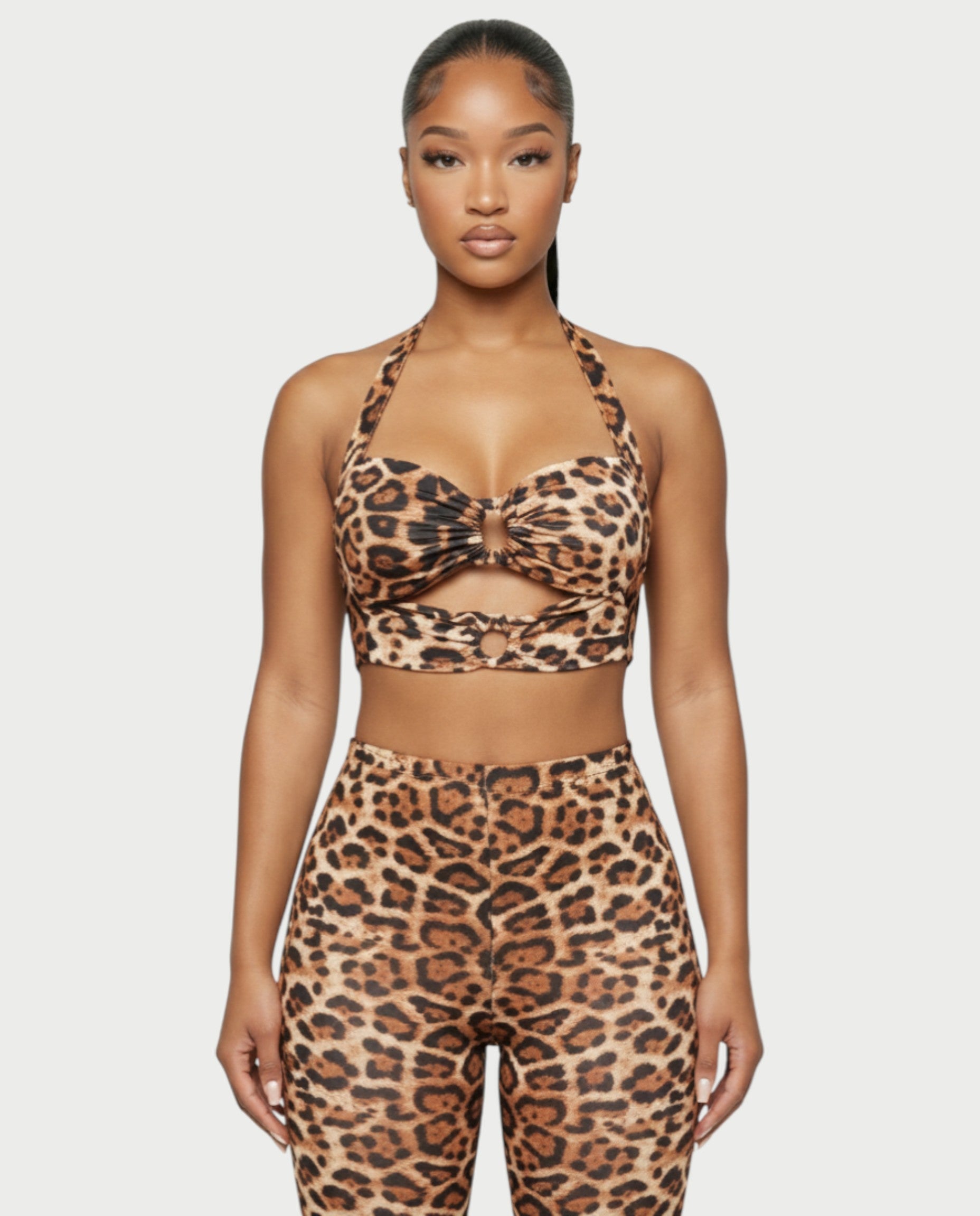 NIA Leopard Cut-out Top & Leggings Set