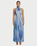 REBECCA High Neck Watercolor Maxi Dress