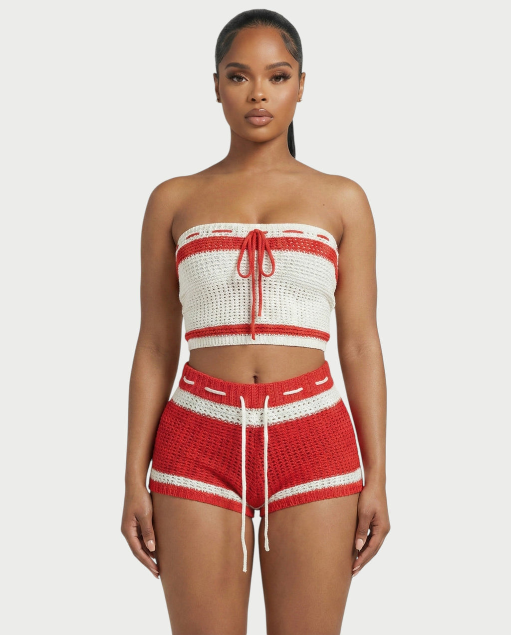 BELLE Striped Crochet Knit Top & Short Set