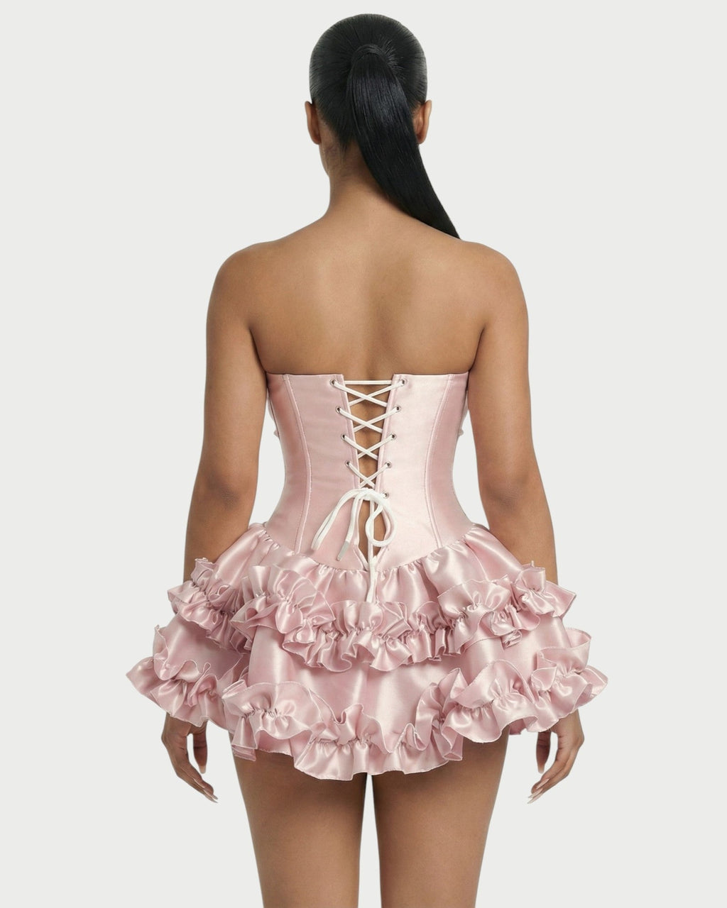 ZERELA Strapless Corset Ruffle Hem Mini Dress