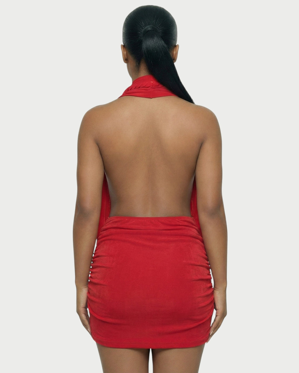 SIONA Rope Trim Draped Halter Mini Dress