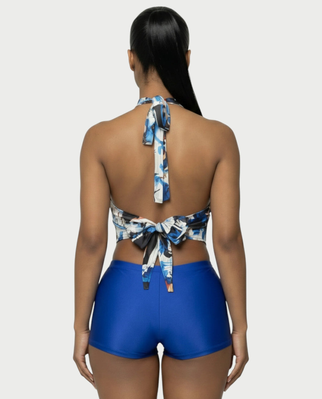 MAEVYN Backless High Neck Top & Shorts Set