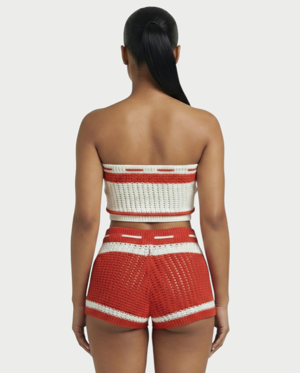 BELLE Striped Crochet Knit Top & Short Set