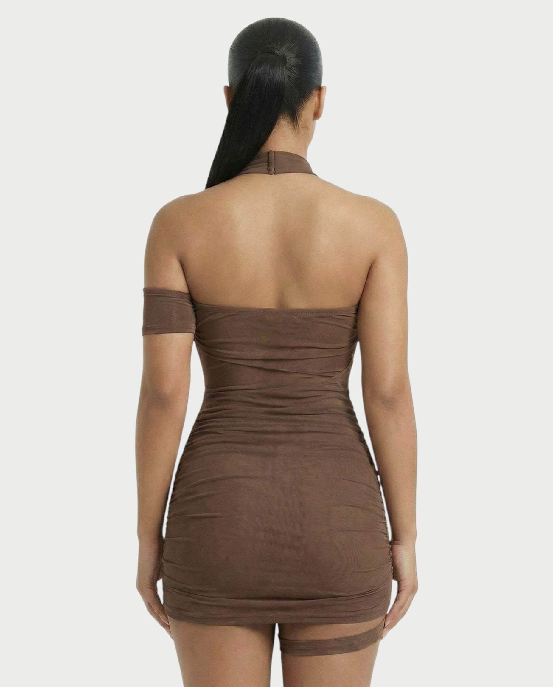 SONIA Draped Mesh Mini Dress