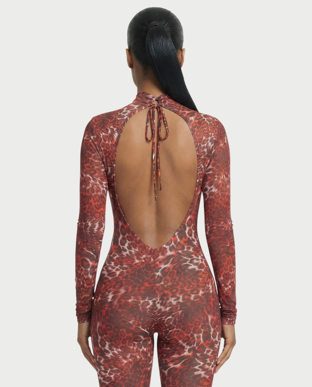 KHIONE Leopard Print Mock Neck Jumpsuit